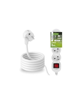 Przedłużacz Sieciowy Kabel z Uziemieniem Listwa Zasilająca 4 Gniazda 3m Włącznik ON/OFF Biały Sznur Lendo Lumiled