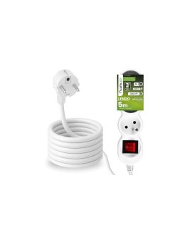 Przedłużacz Sieciowy Kabel z Uziemieniem Listwa Zasilająca 3 Gniazda 5m Włącznik ON/OFF Biały Sznur Lendo Lumiled