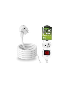 Przedłużacz Sieciowy Kabel z Uziemieniem Listwa Zasilająca 3 Gniazda 3m Włącznik ON/OFF Biały Sznur Lendo Lumiled