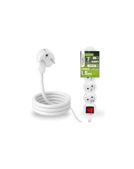 Przedłużacz Sieciowy Kabel z Uziemieniem Listwa Zasilająca 5 Gniazda 1.5m Włącznik ON/OFF Biały Sznur Lendo Lumiled