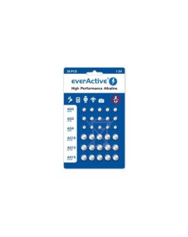 zestaw 30 sztuk baterii alkalicznych mini everActive 10 x G3 / LR41, 5 x G4 / LR626, 5 x G10 / LR1130, 10 x G13 / LR1154