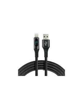 Kabel przewód pleciony USB - Lightning LCD everActive CBB-1IBL 100cm z obsługą szybkiego ładowania do 2,4A czarny