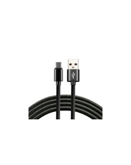 Kabel przewód pleciony USB - USB-C / Typ-C everActive CBB-2CB 200cm z obsługą szybkiego ładowania do 3A czarny