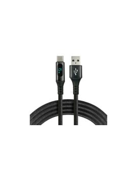 Kabel przewód pleciony USB - USB-C / Typ-C LCD everActive CBB-1CBL 100cm z obsługą szybkiego ładowania do 3A czarny