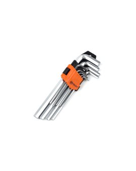 Zestaw wydłużonych kluczy imbusowych, 9 sztuk, 1, 5-10 mm, Cr-V (25-006)