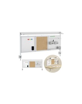 Przegroda biurkowa / organizer Ergo Office, max. obciążenie 10kg, biała i korkowa tablica, szerokość 1250mm, biała, ER-300 W