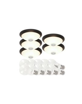 Komplet 5x Plafon z czujnikiem ruchu 360 Czarny E27 400.010.143 HOROZ + 10 x żarówka EDO777498
