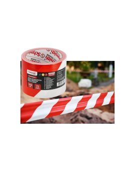 Taśma ostrzegawcza biało-czerwona foliowa budowlana BHP 75mm 100m SCHMITH