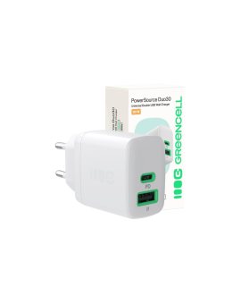 ŁADOWARKA SIECIOWA Greencell PowerSource Duo30 30W 1xUSB-C 1xUSB-A PD 3.0 QC 4.0+ biała