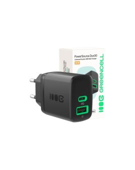 ŁADOWARKA SIECIOWA Greencell PowerSource Duo30 30W 1xUSB-C 1xUSB-A PD 3.0 QC 4.0+ czarna