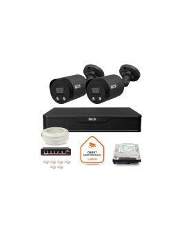 Zestaw monitoringu IP BCS Point 2x Kamera BCS-P-TIP28FWR3L2-Ai2-G Rejestrator z dyskiem 1TB
