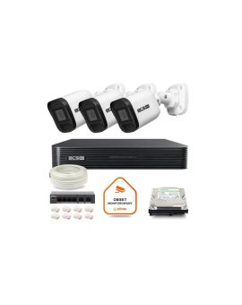 Zestaw monitoringu IP BCS Basic 3x Kamera BCS-B-TIP15FR3(2.0) Rejestrator z dyskiem 1TB