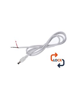 Wtyk DC 5.5x2.1 przewód biały 150cm 22awg z blokadą