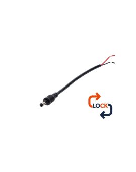 Wtyk DC 5.5x2.1 przewód czarny 15cm 22awg z blokadą