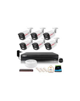 Zestaw monitoringu IP DAHUA 6 kamer zewnętrznych LED 50m WizColor 2K