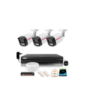 Zestaw monitoringu IP DAHUA 3 kamery zewnętrzne WizColor 2K 4MPx 50m