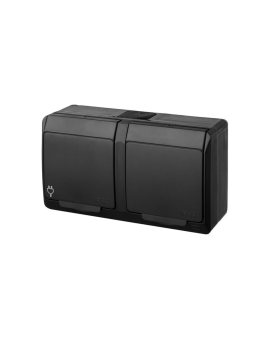 HERMES Gniazdo podwójne z klapką czarną z/u natynkowe IP44 czarne 0322-09