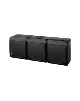 HERMES Gniazdo potrójne z klapką czarną Z/U natynkowe IP44 czarne 0323-09