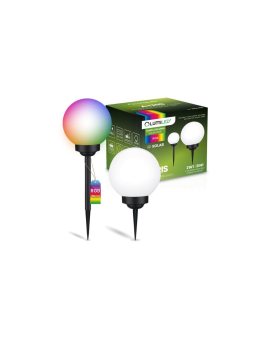 Lampa Solarna Ogrodowa LED ATRIS Wbijana Naziemna Biała Kula 20cm RGB LUMILED