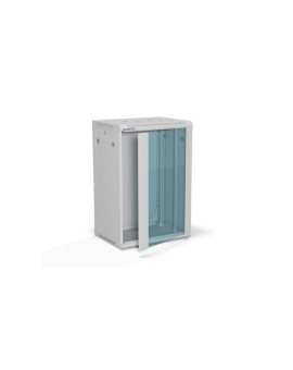 Szafa rack wisząca 19 cali 18U 600x450, drzwi szklane, tył i osłony boczne demontowalne, FLAT PACK kolor szary ALANTEC