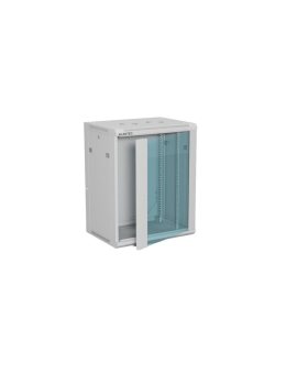 Szafa rack wisząca 19 cali 15U 600x450, drzwi szklane, tył i osłony boczne demontowalne, FLAT PACK kolor szary ALANTEC