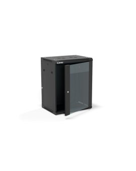 Szafa rack wisząca 19 cali 15U 600x450, drzwi szklane, tył i osłony boczne demontowalne, FLAT PACK kolor czarny ALANTEC