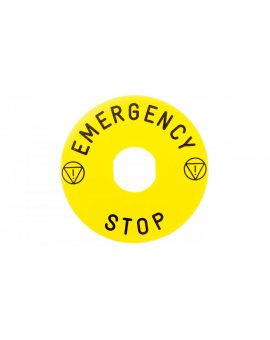 Tabliczka opisowa żółta okrągła fi90 EMERGENCY STOP ZBY8330