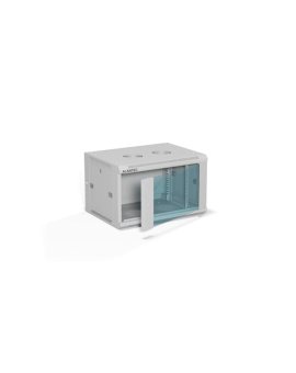 Szafa rack wisząca 19 cali 6U 600x450, drzwi szklane, tył i osłony boczne demontowalne, FLAT PACK kolor szary ALANTEC