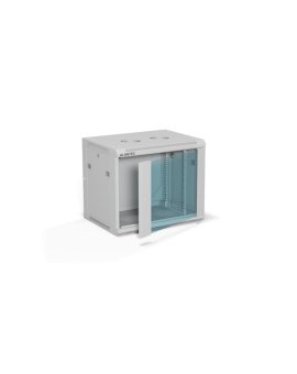 Szafa rack wisząca 19 cali 9U 600x450, drzwi szklane, tył i osłony boczne demontowalne, FLAT PACK kolor szary ALANTEC