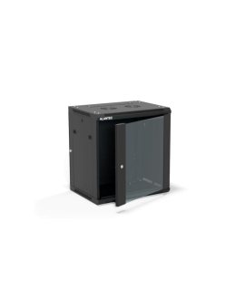 Szafa rack wisząca 19 cali 12U 600x450, drzwi szklane, tył i osłony boczne demontowalne, FLAT PACK kolor czarny ALANTEC