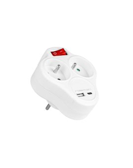 Rozgałęźnik 2 gniazda French z uziemieniem i włącznikiem + USB-C + USB-A VA0284 VAYOX