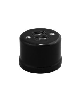 Gniazdo USB podwójne natynkowe 3.2A Retro ceramic, czarne