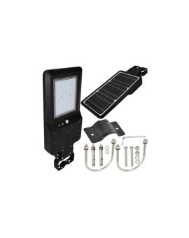 Oprawa, lampa solarna uliczna LED SOLGER 40W 6000lm 4000K IP65 czarna barwa NW biała neutralna czujnik PIR BEMKO
