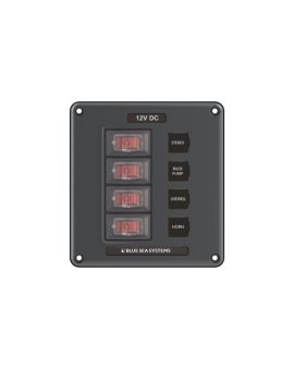 Panel Wyłączników Blue Sea – 4 obwody, wodoodporny, szary