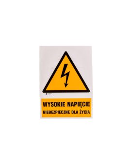 Samoprzylepna tabliczka ostrzegawcza /WYSOKIE NAPIĘCIE NIEBEZPIECZNE DLA ŻYCIA148X210/ 3EOA/Q4/F