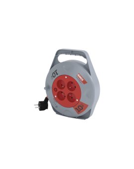 Przedłużacz zwijany 10 m / 4 gniazda / czerwony / PVC / 230 V / 1 mm2 H05VV-F3G