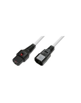 Kabel przedłużający zasilający z blokadą IEC LOCK 3x1mm2 C14/C13 prosty M/Ż 3m biały IEC-PC1076