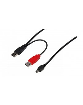 Kabel rozgałęźniacz miniUSB 2.0 /Canon/ Typ 2xUSB A/miniUSB B(5pinów), M/M czarny 1m AK-300113-010-S