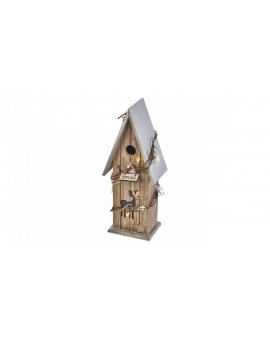 Dekoracja świąteczna - drewniany domek 8 LED 33cm 2xAA timer ciepła biała ZY2084