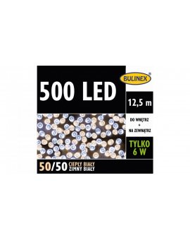 Komplet choinkowy LED 500l 6W lampki MIX biały ciepły i zimny 12,5m dekoracji +3m przewodu zasil. na zewnątrz i do wnętrz 13-300