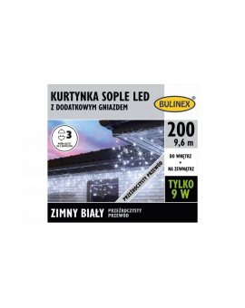 Kurtynka sople 200l z gniazdkiem zimny biały 9,6m 230V/31V 9W IP44 na zewnątrz i do wnętrz 13-574 przeźroczysty przewód