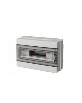 Rozdzielnica modułowa 1x18 n/t bezhalogenowa drzwi transp.IP65 szyna N+PE szara 1000V AC 1500V DC PV UV 290x390x140, EC62018E