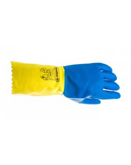 Rękawice gospodarcze z lateksu, flokowane, długość 30 Cm, Gr. 0, 60 Mm niebiesko-żółte rozmiar 7, 5 VE330BJ07