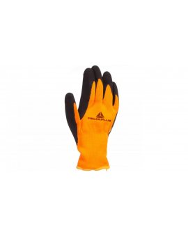 Rękawice dziane z poliestru fluorescencyjnego strona chwytna z pianki lateksowej czarno-pomarańczowe rozmiar 7 APOLLON VV733OR07