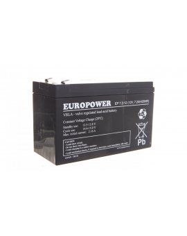 Akumulator bezobsługowy AGM 7,2Ah 12V Europower EP 7,2-12